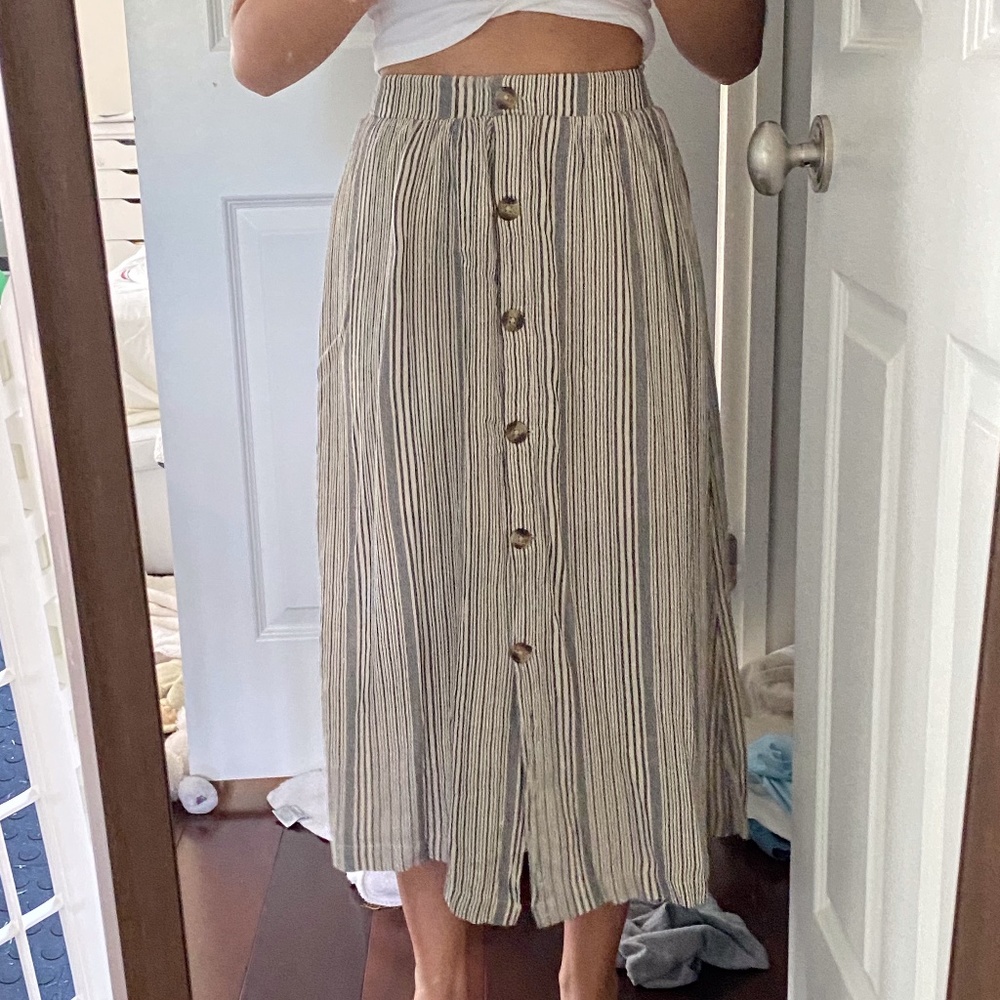 American Eagle | Pinstripe Button Down Maxi Skirt
